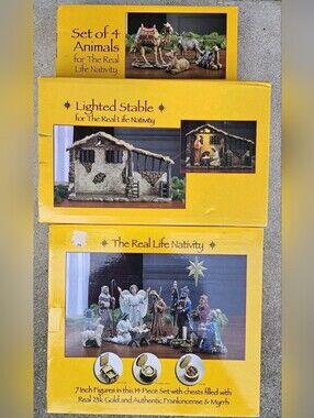 Three Kings Gifts Lot of 3 Sets Real Life Nativity w/ Real 23k Gold jesus